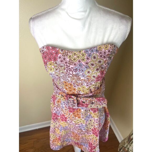 NWT no comment Womens Pink Micro Floral Strapless Mini Dress Sz M Retro 60s Cute - Picture 12 of 16